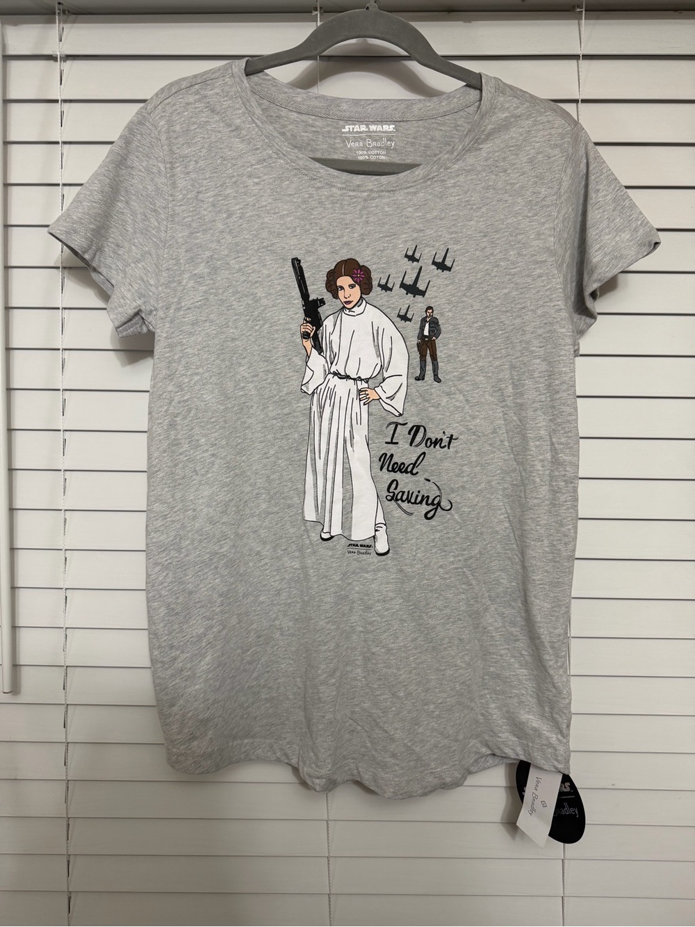 Vera Bradley Star Wars Women's Gray Graphic Tee - 'I Don't Need Saving' NEW